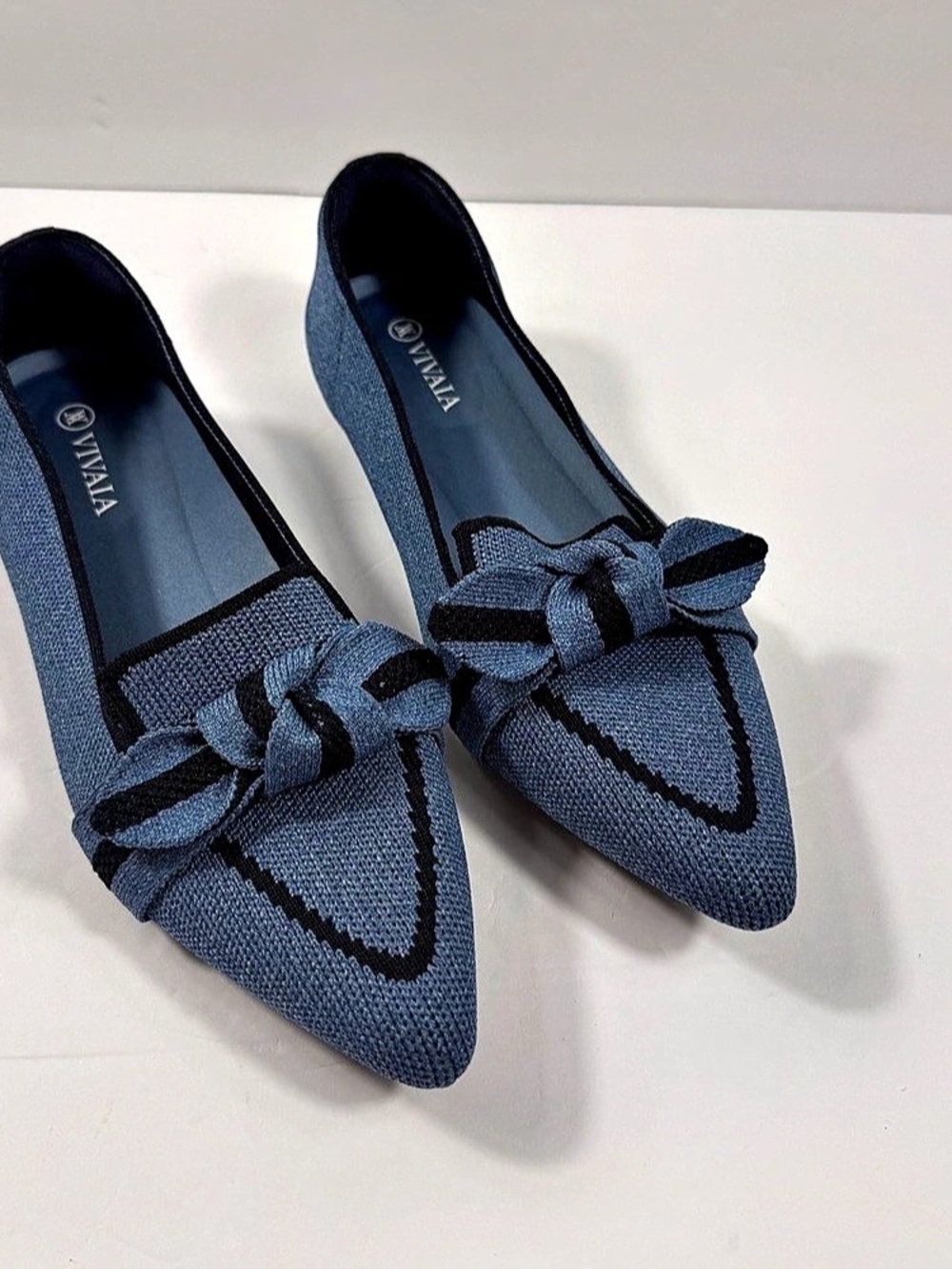 VIVAIA Michelle 2.0 Pointed-Toe Bow Loafers Blue EU 37.5 US 7 Comfort Flats